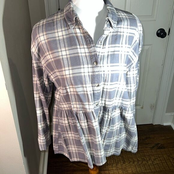 Grey PLAID Flannel Shit by Versona Large. WT238 - Picture 1 of 7